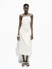 Lumivelle Đầm ngủ cotton dáng suông, xếp ly, khoét lỗ, thắt eo, dành cho nữ, thích hợp cho kỳ nghỉ. - Màu be - Xem 4