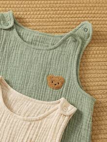 2pcs/Set Newborn Baby Boy Cute Bear Decor Sleeveless Romper & Pants Set, Summer - Multicolor - View 6