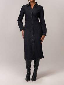 Forever 21 Fall&Winter Summer Women Collared/V-Neck/Valentine's Day/Valentine Outfit/Office Wear Women/Club Outfits Women/Going Out/Color/Funny/Business Casual /Long Sleeve/Deep Blue/Y2k Clothes/Denim Long Dress/New Years Dress/Women Clothes/Tween Girls/Street Wear Women/Party Women Outfits/Summer Women Outfit/Retro/Blue Washed /Street Style/Classy Outfits/Daily Wear/Casual/Party Dress/Maxi Dress - Blue - View 1
