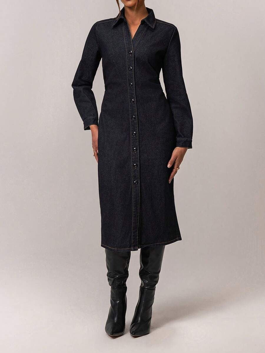 Forever 21 Fall&Winter Summer Women Collared/V-Neck/Valentine's Day/Valentine Outfit/Office Wear Women/Club Outfits Women/Going Out/Color/Funny/Business Casual /Long Sleeve/Deep Blue/Y2k Clothes/Denim Long Dress/New Years Dress/Women Clothes/Tween Girls/Street Wear Women/Party Women Outfits/Summer Women Outfit/Retro/Blue Washed /Street Style/Classy Outfits/Daily Wear/Casual/Party Dress/Maxi Dress - Blue - View 1