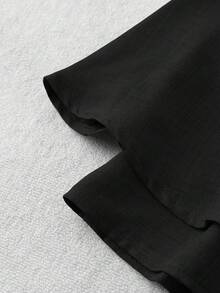 GlowEve CURVE 大尺碼女款早春藍色休閒亞麻牛仔風荷葉邊管上衣 & 長褲 2件套 - 黑色 - 查看 7