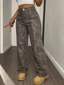 DAZY Quần jeans nữ dáng suông rộng rãi, thiết kế rách nhẹ, phong cách nghỉ dưỡng, phù hợp cho mùa xuân, mùa hè và ngày Valentine. - Cà phê nâu - Xem 4