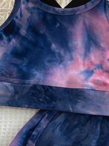 SHEIN 2件套 女童扎染针织运动上衣和短裤套装 - 彩色 - 查看 8