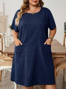 SHEIN CURVE+ 女士迷你连衣裙 夏季女装 夏季连衣裙 度假装 女士度假装 女士度假连衣裙 沙滩装 - 藏蓝色 - 查看 6