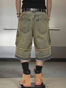 Manfinity EMRG Men's Casual Washed Distressed Cargo Denim Shorts - Light Wash - View 2