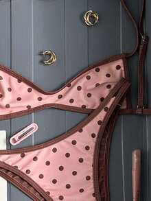 Swim Vcay Random Print Wireless Adjustable Strap Top And Swim Shorts Women Summer Beach Holiday Bikini Set - Brown - View 4