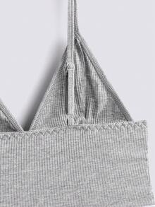 Loungeista 純色羅紋胸罩和內褲內衣套裝 - 灰色 - 查看 5