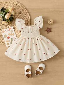 SHEIN 女宝宝樱桃印花褶皱设计可爱连衣裙 - 彩色 - 查看 1