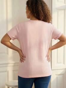 ELLERISSA Plus Size Pink Cherry Graphic Crew Neck T-Shirt - Pink - View 2