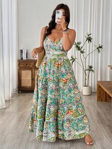 Breezaya Plus Size Solid Color Ruffle Hemline Backless Spaghetti Strap Sleeveless Dress For New Year Clothes, For Thanksgiving Maxi Women Outfit - Multicolor - View 6
