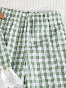 Emery Rose Kids Emery Rose Kids Conjunto de chaleco y pantalones casuales de cuello redondo con estampado de cuadros para niña - Verde - Ver 12
