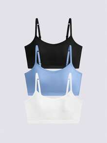 Loungeista 3pcs/Set Women's Solid Color Adjustable Strap Comfortable Wireless Padded Camisole Bra Tops, Suitable For Sports, Sleepfor Summerfor Summer - Multicolor - View 2