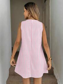 Easowa Women's Casual Pink Sleeveless A-Line Dress With Quilted Pockets, Elegant Vacation Outfit, Retro Luxurious Style,Summer Dresses For Women - Multicolor - View 5