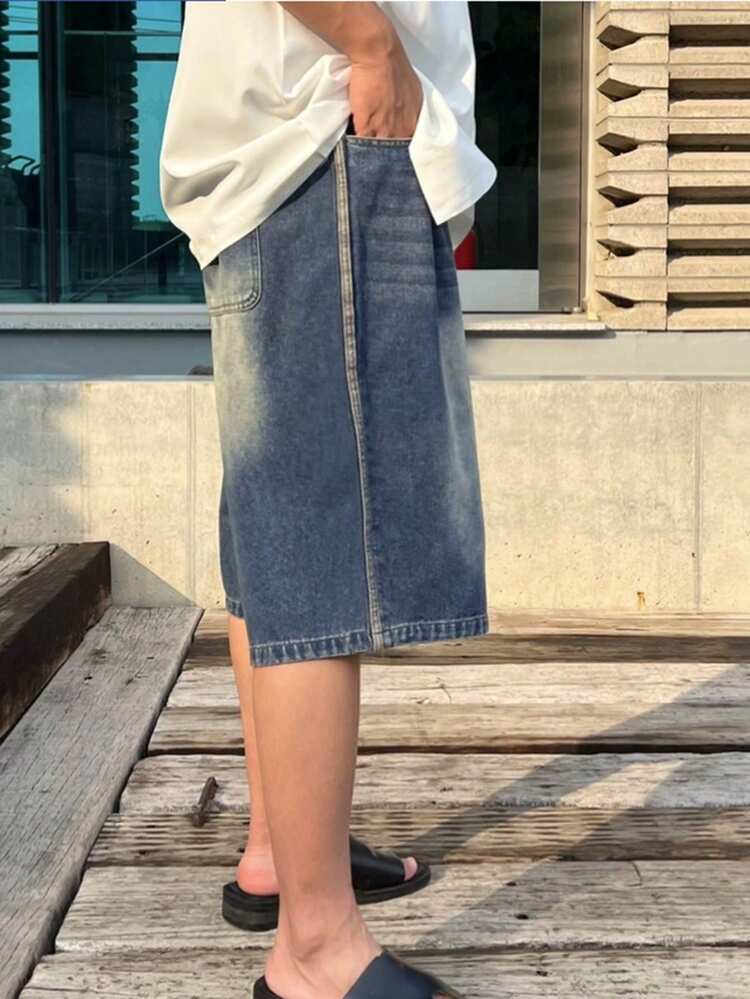 Men's Distressed Washed Blue Denim Shorts, Summer