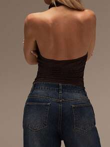 SHEIN Forever 21 Top halter para vacaciones en la playa, ferias del Renacimiento, conciertos country, graduación, salidas, festivales de música, aeropuerto, Pascua, estilo bohemio para mujeres - Café integral - Ver 2