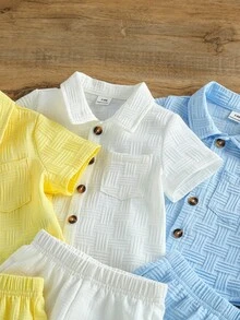SHEIN Vintaside Kids 6 قطع/مجموعة قميص وشورت بسيط مريح للأطفال الرضع الصبيان، مجموعة متعددة الألوان مناسبة للصيف - متعدد الألوان - مشاهدة 7