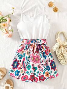 Sparklyn Combinaison à bretelles avec imprimé floral patchwork et garniture coquillage pour les préadolescentes en vacances d'été - Multicolore - Voir 2
