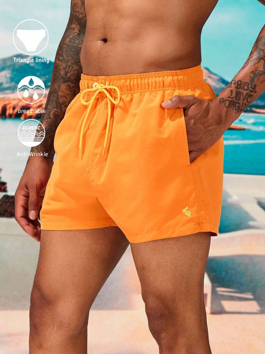 Palasendo 男士腰部抽繩斜口袋泳褲 - 橘色 - 查看 1