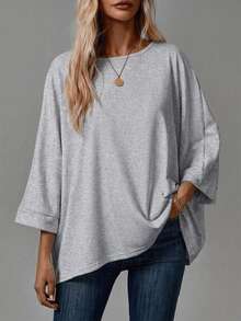 EMERY ROSE Plus Size Solid Color Casual Loose Fit Round Neck T-Shirt, Spring - Multicolor - View 2