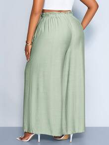 SOLERSUN Plus Size Solid Color Twist Pleated High Waist Fashionable Wide Leg Pants Gym Brown Autumn - Green - View 5