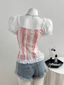 Elamini Áo sơ mi nữ thắt eo in họa tiết dễ thương, mới, thích hợp cho kỳ nghỉ thường ngày, đi làm, màu hồng nữ tính. - Hồng - Xem 2