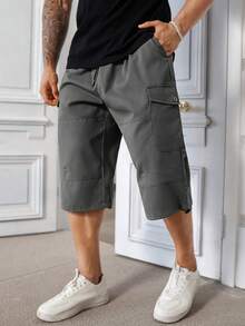 Manfinity Homme Men's Plus Size Casual Solid Color Khaki Shorts - Dark Grey - View 3