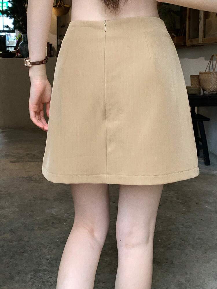 Women's Solid Color A-Line Skirt With Slit, Elegant Summer Holiday Skirt