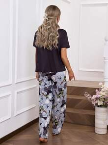 SHEIN Bộ đồ mặc nhà và dã ngoại thường ngày dành cho nữ, in hình gấu Koala ngộ nghĩnh. - màu đen - Xem 3