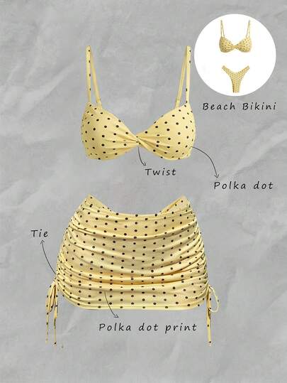 Elavelle Bộ bikini gợi cảm hở lưng chấm bi in họa tiết ngẫu nhiên cho mùa xuân dành cho nữ đi biển mùa hè