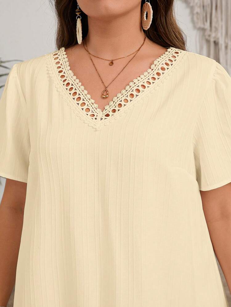 Plus Size Solid Color Minimalist V-Neck Short Sleeve Dress, Casual Everyday Wear