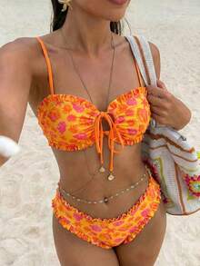 Swim Mod Spring/Summer Fashion Ocean Print Design Shell Decor Sexy Bikini Vacation Set Bikinis Set For Women Vacation Outfits Women Bikini Set Two Piece Set - Multicolor - View 6