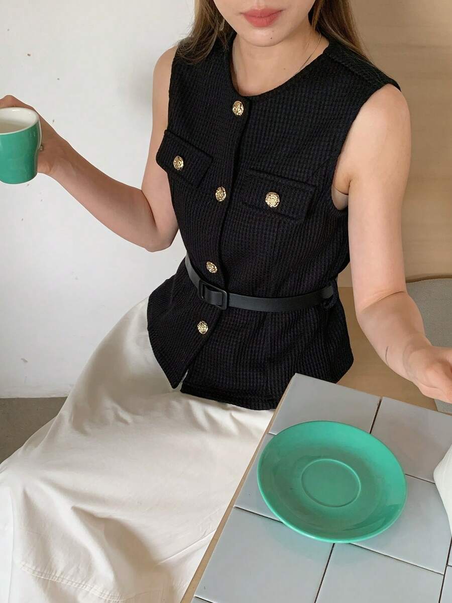 DAZY Áo kiểu nữ thanh lịch cổ vuông tay dài, phối ren, viền bèo nhún, ôm sát, thích hợp cho mùa Thu/Đông. - màu đen - Xem 1