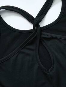 SHEIN Mono ajustado sin mangas de cuello redondo de unicolor para niña preadolescente - Negro - Ver 9