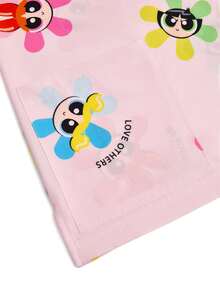 PopScrub THE POWERPUFF GIRLS X SHEIN Women's Short Sleeve Floral Print Nurse Scrub, Pocket Design Short Sleeve Scrub Top - Baby Pink - View 5