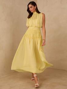 Enchnt Spring/Summer Romantic Women's Pink Sleeveless Chiffon Maxi Dress,Sweet&Elegant For Vacation&Date&Holiday&Going Out,Spring Outfit Women - Yellow - View 11