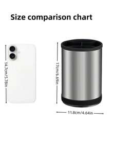 1 PIEZA Cubo de almacenamiento giratorio de 360° de acero inoxidable, altura de 17 cm, estante de almacenamiento de cocina, adecuado para utensilios de cocina y almacenamiento en el mostrador, se puede usar para guardar palillos, cucharas y espátulas de cocina, decoración navideña, regalos de Navidad - Plateado - Ver 4