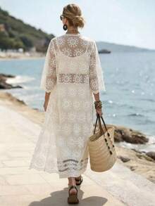 SHEIN Holidaya 女士海滩刺绣轻便夹克 - 白色 - 查看 2