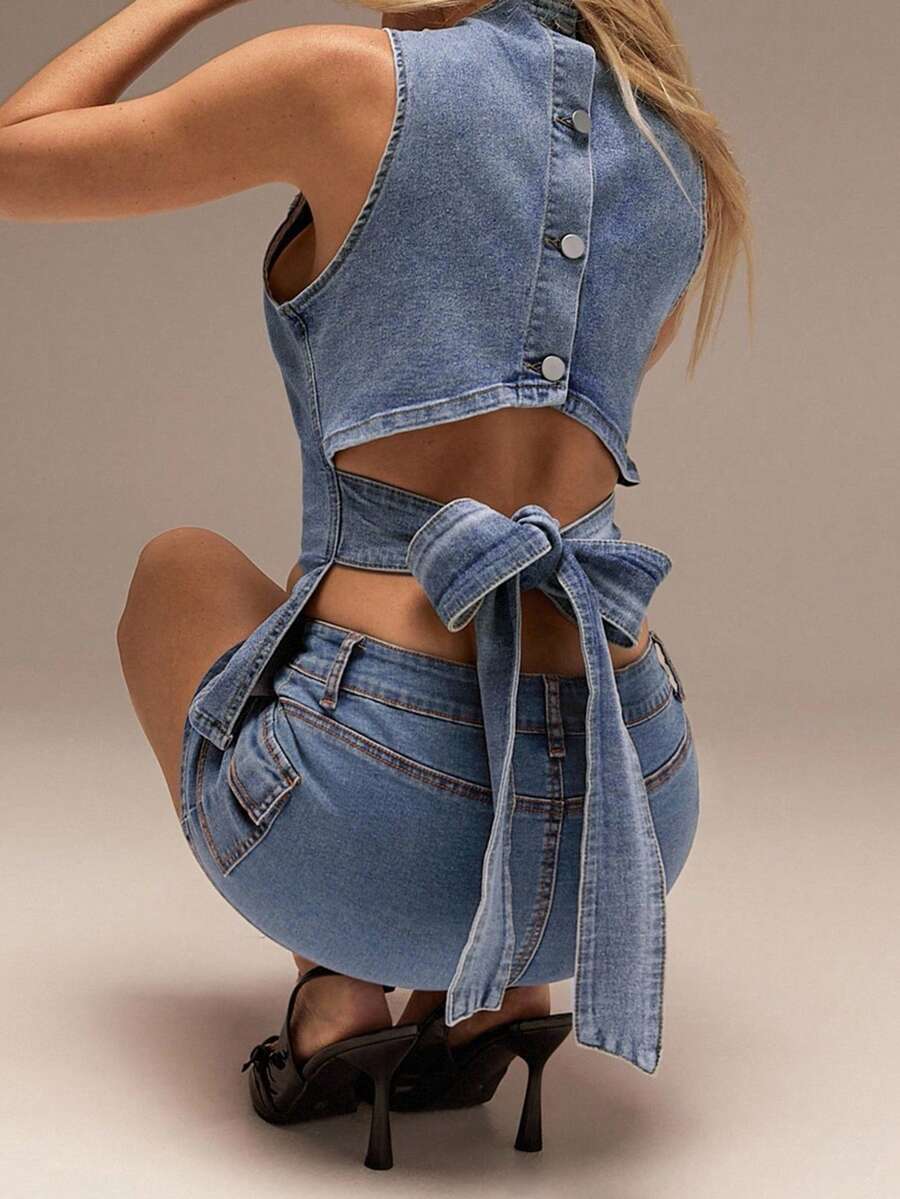SHEIN Forever 21 海灘度假 夏季文藝復興市集鄉村音樂會 Y2K 畢業外出上衣 音樂節 機場 復活節 波希米亞風 藍色夏季上衣 母親節 畢業 - 藍色 - 查看 1