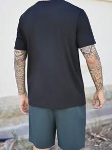 Devon Thys Men's Letter Print Round Neck Short Sleeve Casual T-Shirt And Drawstring Waist Shorts Set - Multicolor - View 2