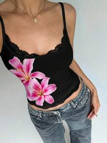 Aloruh Áo hai dây ren phối họa tiết Y2K gợi cảm dành cho nữ - trắng - Xem 6