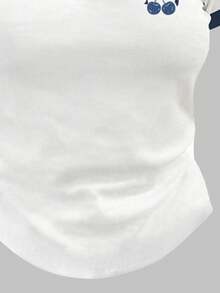 Set de 2 camisetas tipo polo azul y blanco para adolescentes, ajustadas, adecuadas para salidas, con estampado de cerezas azules y blancas, para primavera/verano/otoño/invierno, versátil y cómoda - Multicolor - Ver 5