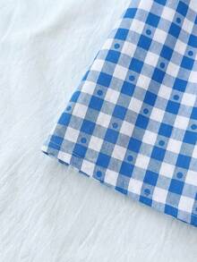 SHEIN Tween Girl Casual Minimalist Comfortable Plaid Back Strap Shirt - Blue - View 5