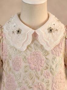 SHEIN 女童休闲可爱荷叶边领花瓣袖连衣裙 - 黑色 - 查看 2