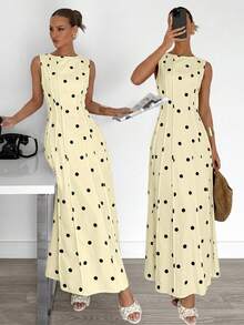 vestido de línea A con drapeado sin mangas para el verano - Amarillo claro - Ver 5