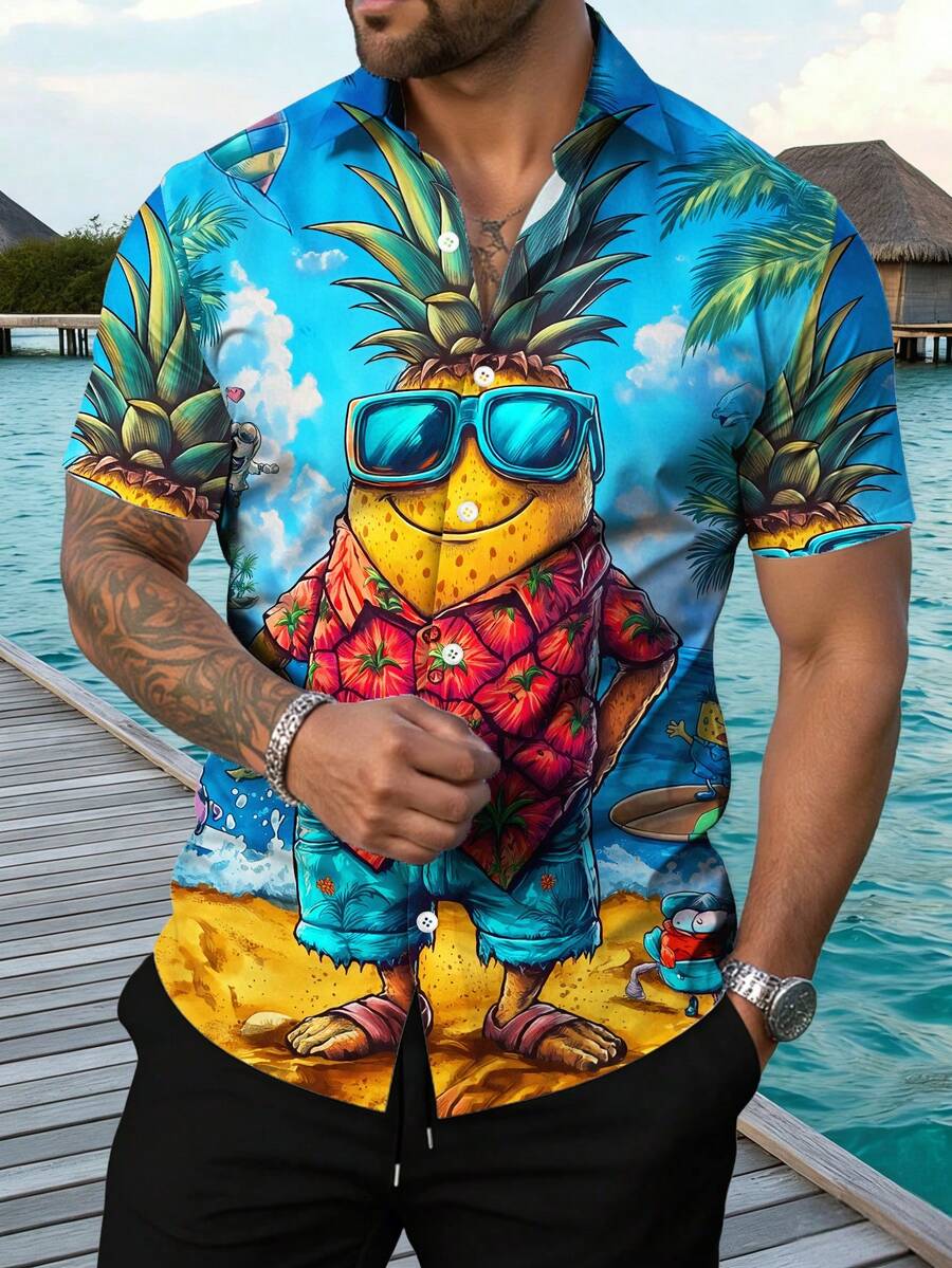 Manfinity RSRT Camisa de manga corta con estampado de dibujos animados coloridos para hombre - Multicolor - Ver 1