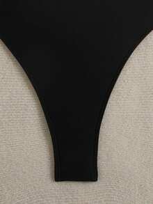 Swim SXY Bộ đồ bơi liền mảnh xẻ cao màu đen và trắng, trang phục đi biển mùa hè dành cho nữ - Đen và trắng - Xem 5