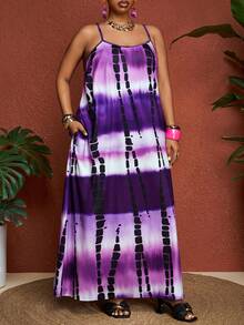 SHEIN CURVE+ Plus Size Women's Gradient Camisole Dress, Pocket Dress - Multicolor - View 5