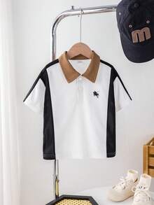 Genkimix Kids 男童休闲拼接 Polo 领短袖 Polo 衫，适合通勤、上学、日常休闲、运动、春夏穿着 - 彩色 - 查看 6