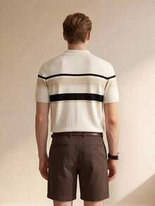 Manfinity CityGents Old Money 男士短袖針織上衣，夏季休閒商務休閒度假 Polo 領上衣，復古高爾夫風，透氣輕量復古上衣 - 彩色 - 查看 3