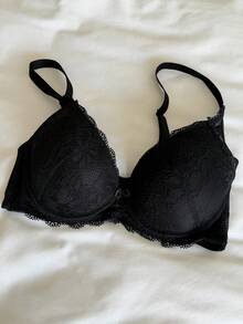 Livesso Sujetador negro con tirantes de espagueti ajustables, con parches de encaje y relleno mínimo, lencería de mujer para el verano - Negro - Ver 10